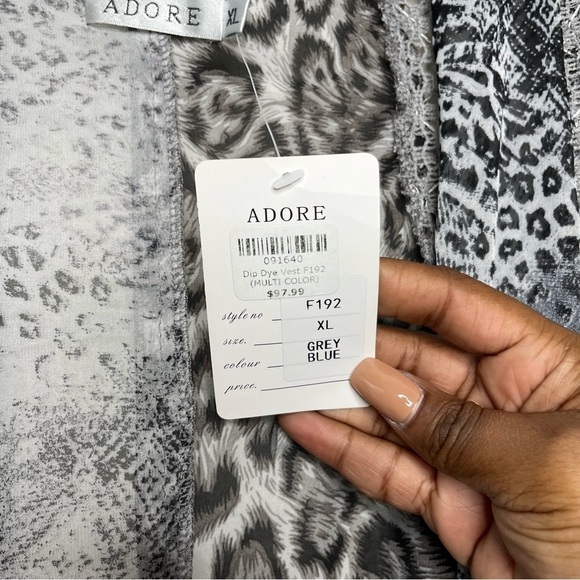 NEW Adore Women‎ Duster Cardigan XL Snake Animal Print Dip Dye Handkerchief Gray - Picture 5 of 9